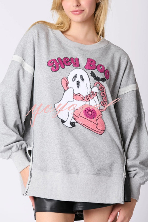 Halloween Cartoon Ghost Sequin Loose Casual Sweatshirt