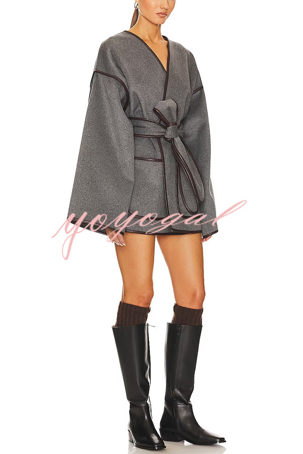 Comfort Is Luxury Wool Blend Tie-up  Pocket Oversized Blanket Coat