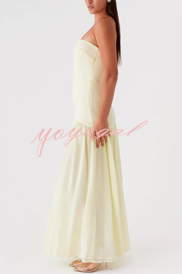 Eden Patchwork Semi-sheer Chiffon Strapless Maxi Dress