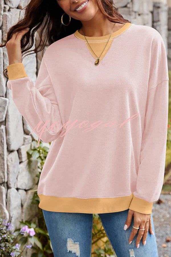 Fashionable Contrasting Color Loose Long-sleeved Casual Sweatshirt