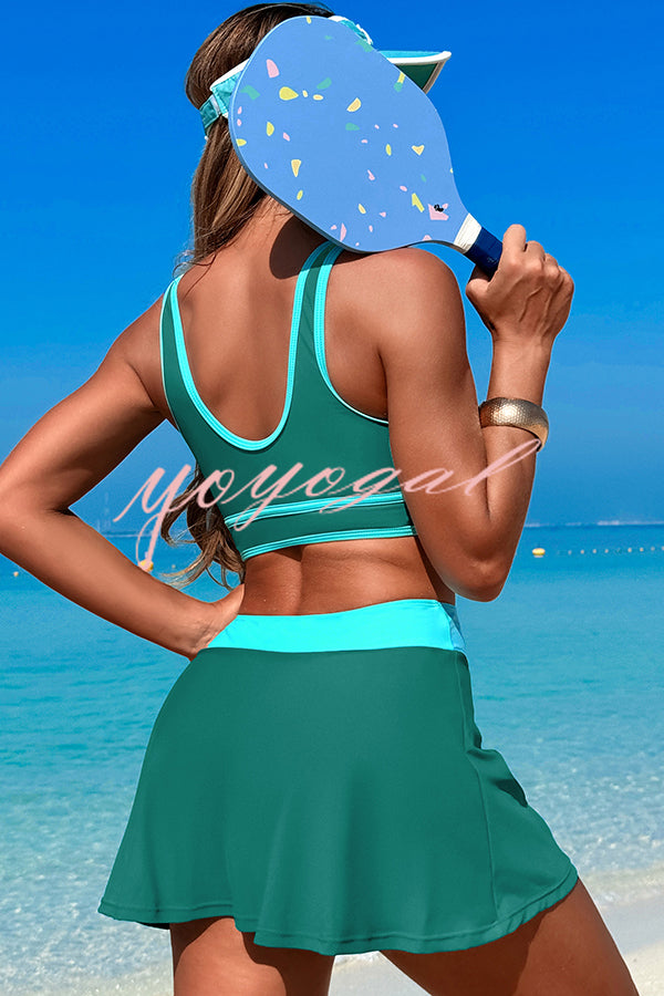 Fashion Contrast Color Stretch Sports Two-piece Bikini Swimsuit