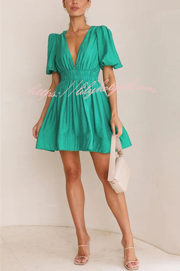 Feeling Dreamy Puff Sleeve Elastic Waist Mini Dress