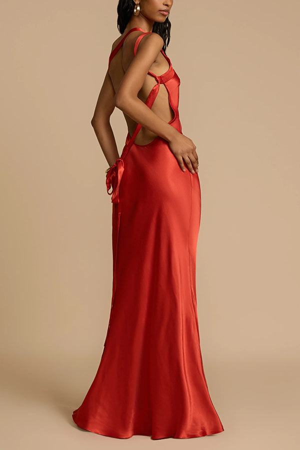 Moonlit Soiree Satin Asymmetrical One Shoulder Backless Strap Maxi Dress