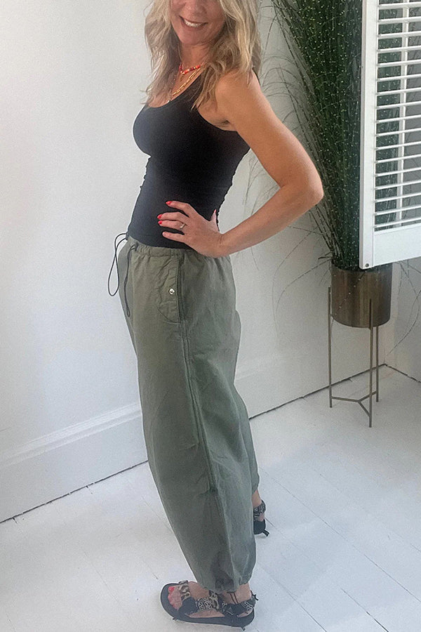 Street Style Drawstring Elastic Waist Pocketed Cargo Pants