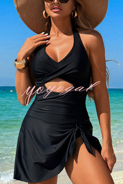 Fashionable Halterneck Waist Hollow Stretch One-piece Swimsuit