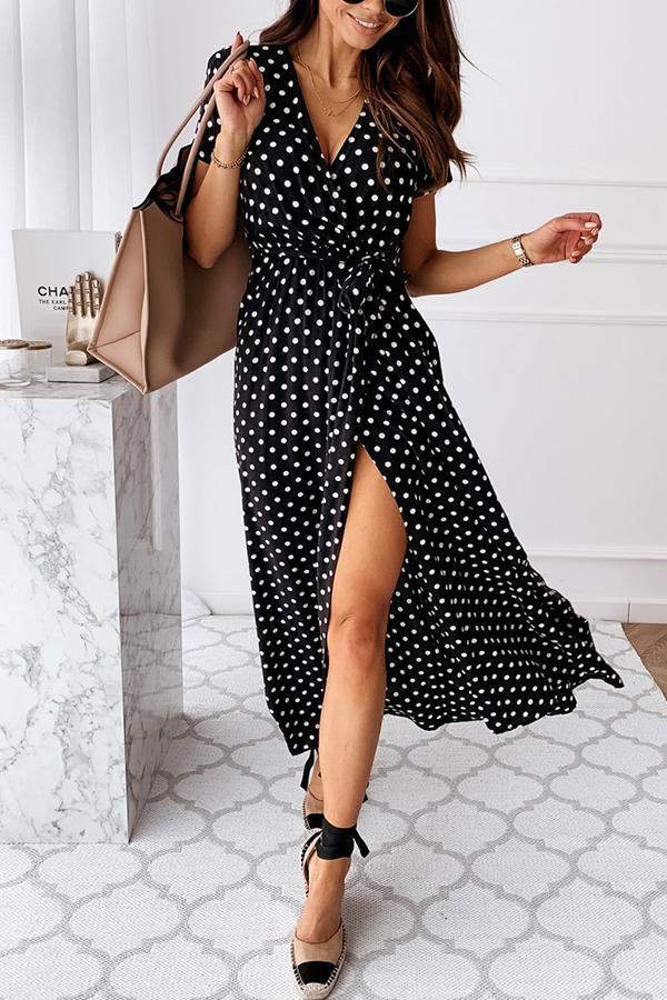 Free Falling Polka Dot Wrap Maxi Dress