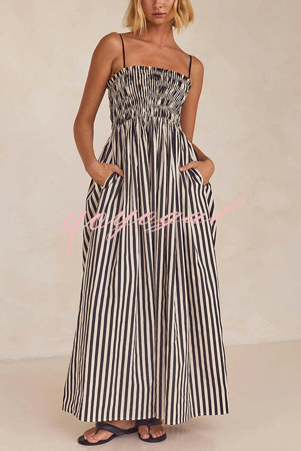 Mariela Stripe Smocked Bust Pocketed Slip Loose Maxi Dress