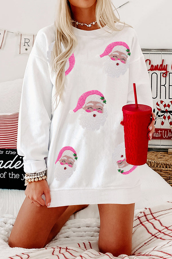 Santa Claus Sequin Loose Casual Long Sleeve Sweatshirt