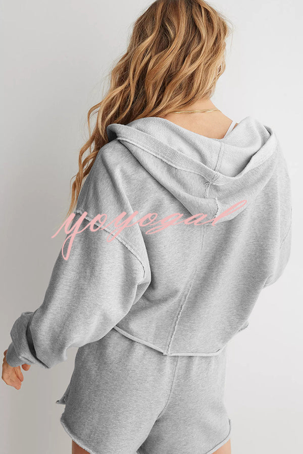 Solid Color Casual Long Sleeve Loose Hooded Sweatshirt