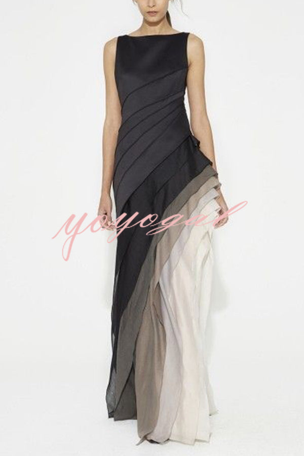 Elegant and Mysterious Tulle Gradient Cascading Design Gown Maxi Dress