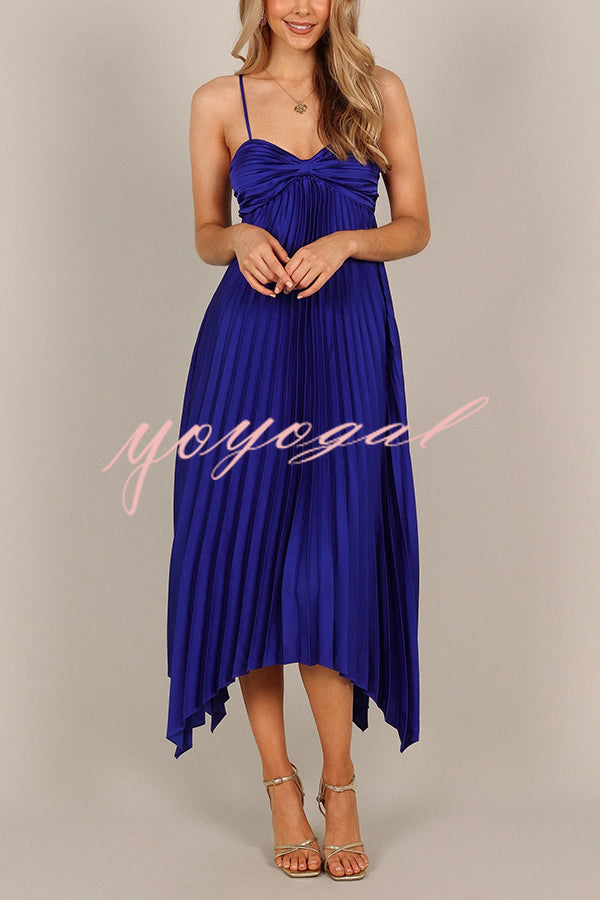 Solid Color Sexy Suspender Pleated Irregular Midi Dress