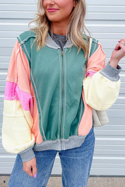 Fresh Color Matching Loose Casual Round Neck Jacket