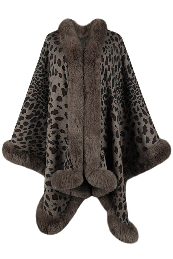 Leopard Print Fashionable Raw Edge Shawl Cape Cardigan