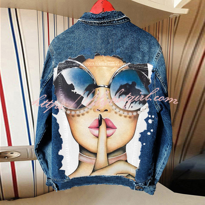 Halloween Print Long Sleeve Denim Jacket