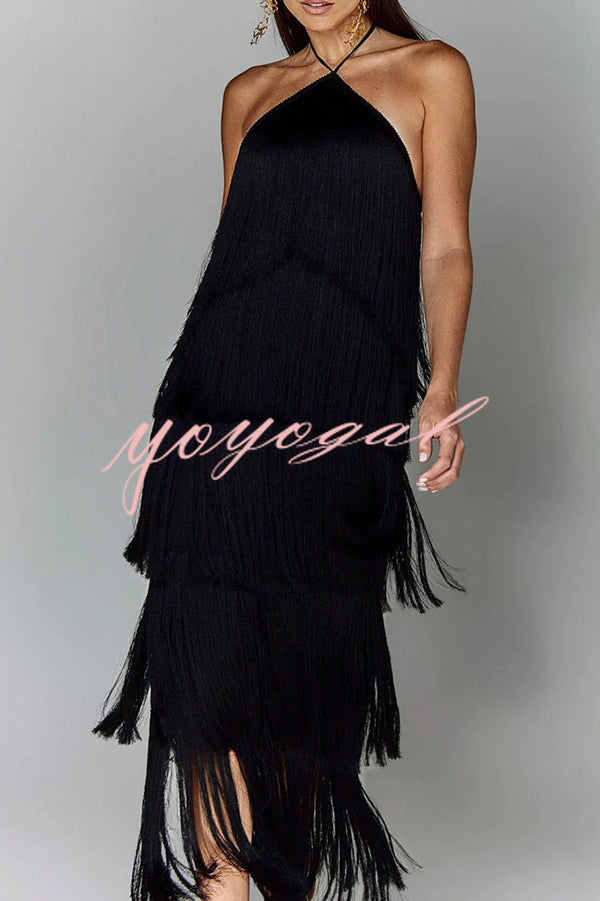 Sexy Halterneck Backless Elegant Fringe Maxi Dress