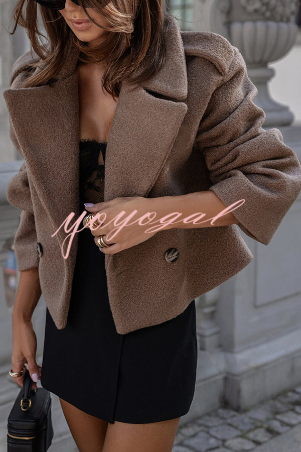 Fashionable British Lapel Long Sleeve Crop Jacket