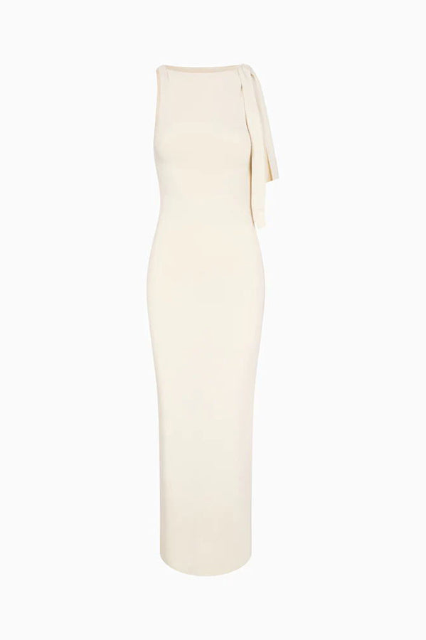 Buttery Soft Knotted Boat Neck Stretch Maxi Dress