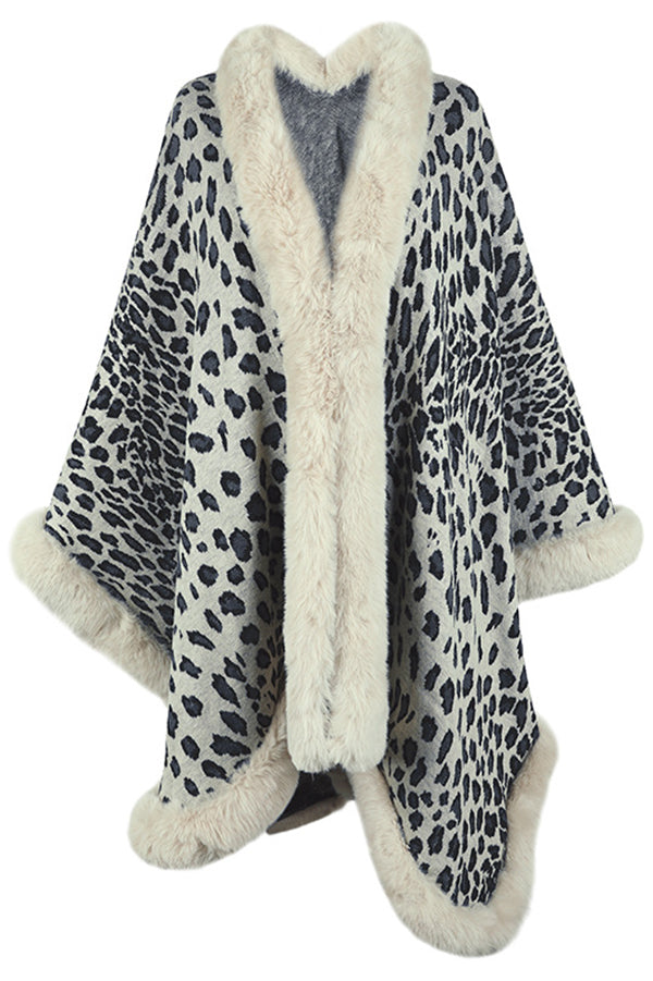 Leopard Print Fashionable Raw Edge Shawl Cape Cardigan