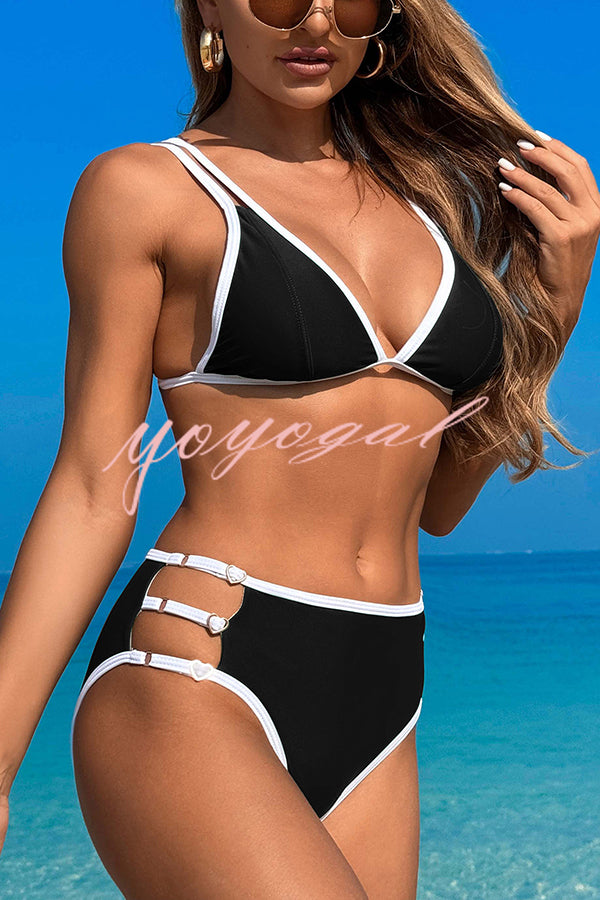 Contrast Color Lace-up Stretch Two-piece Bikini Swimsuit