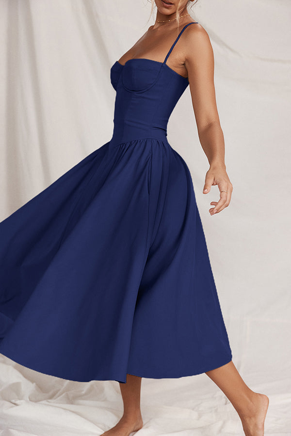 Solid Color Buttonless Bandeau Side Pocket Midi Dress