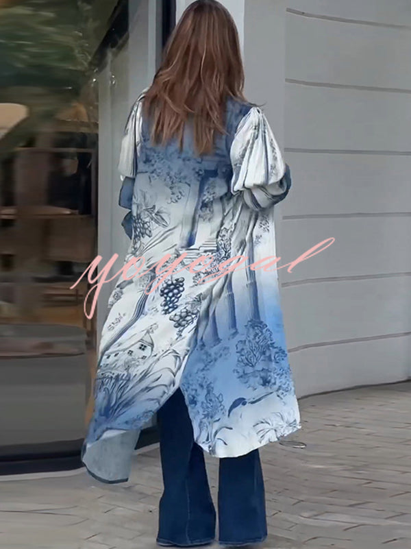 Unique Printed Loose Long Shirt Outerwear