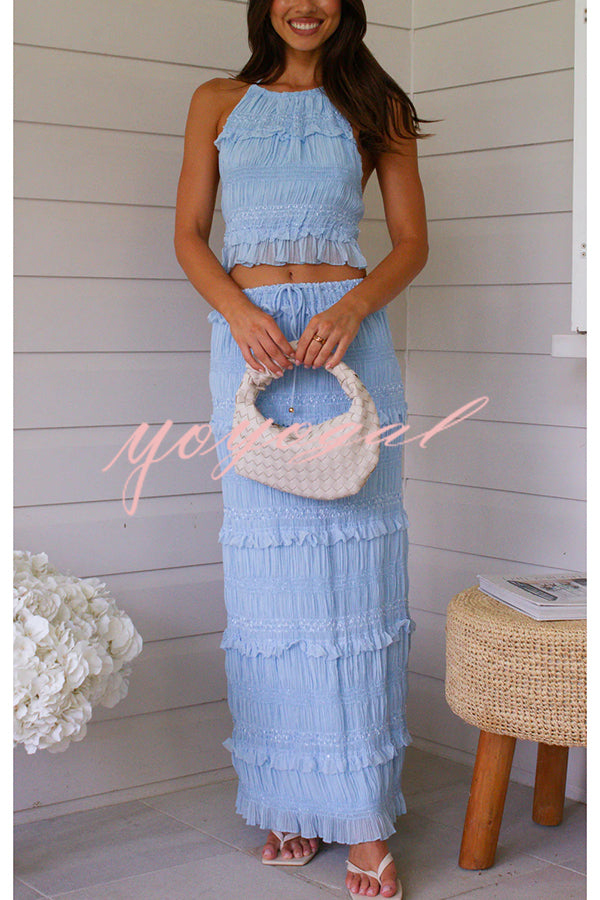 Feel Chic and Romantic Sequin Textured Material Drawstring Waist Tiered Maxi Skirt