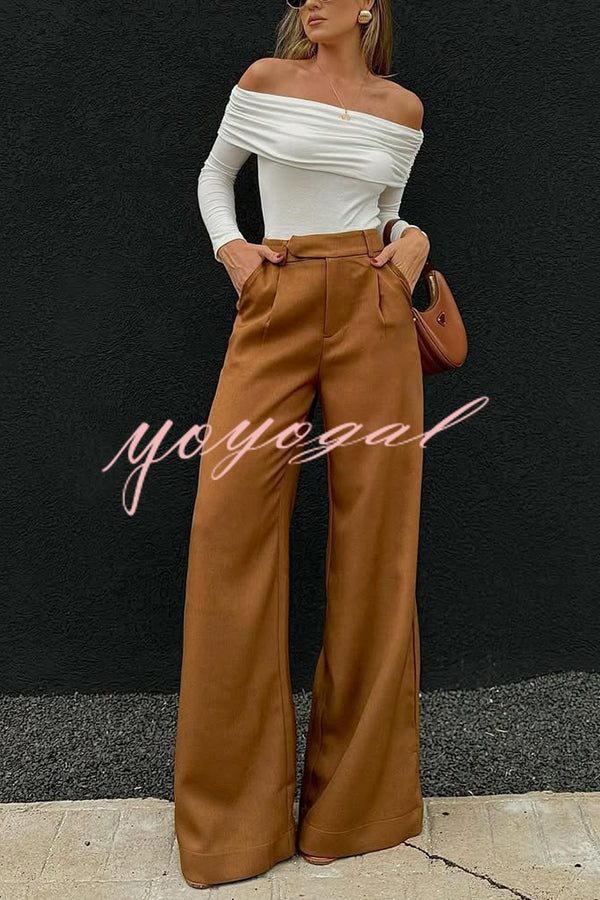 Solid Color Casual Pocket Loose Wide-leg Pants