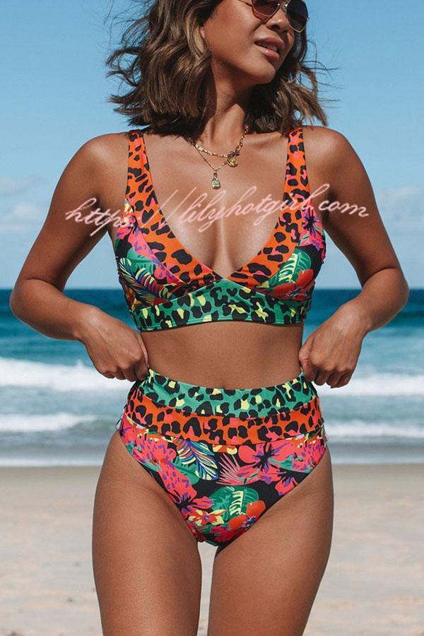 Aloha Honey Leopard Printed Colorblock Bikini