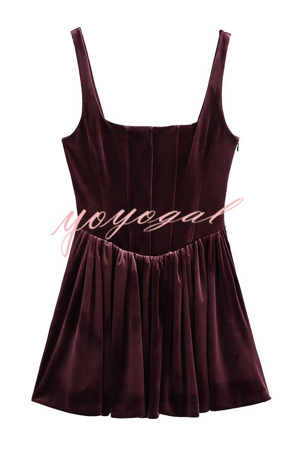 Solid Velvet Square Neck Slim Fit Mini Dress