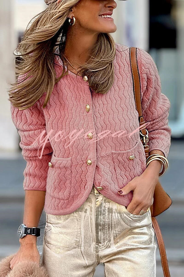 Solid Color V-neck Long-sleeved Loose Pocket Knit Cardigan