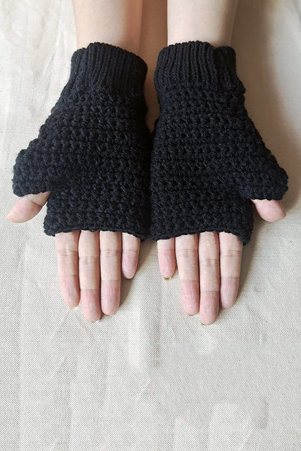 Knitted Sunflower Warm Half Finger Wool Gloves