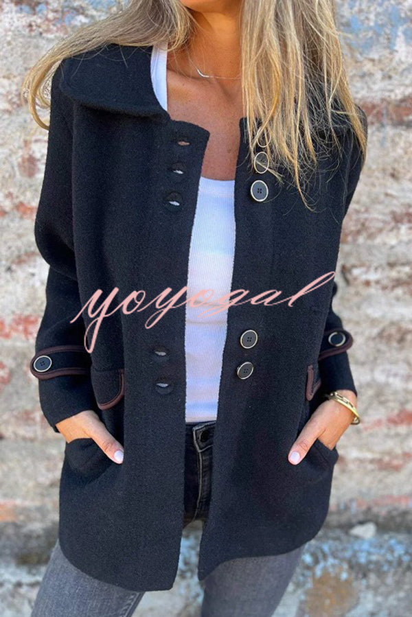 Solid Color Lapel Long Sleeve Button Loose Coat