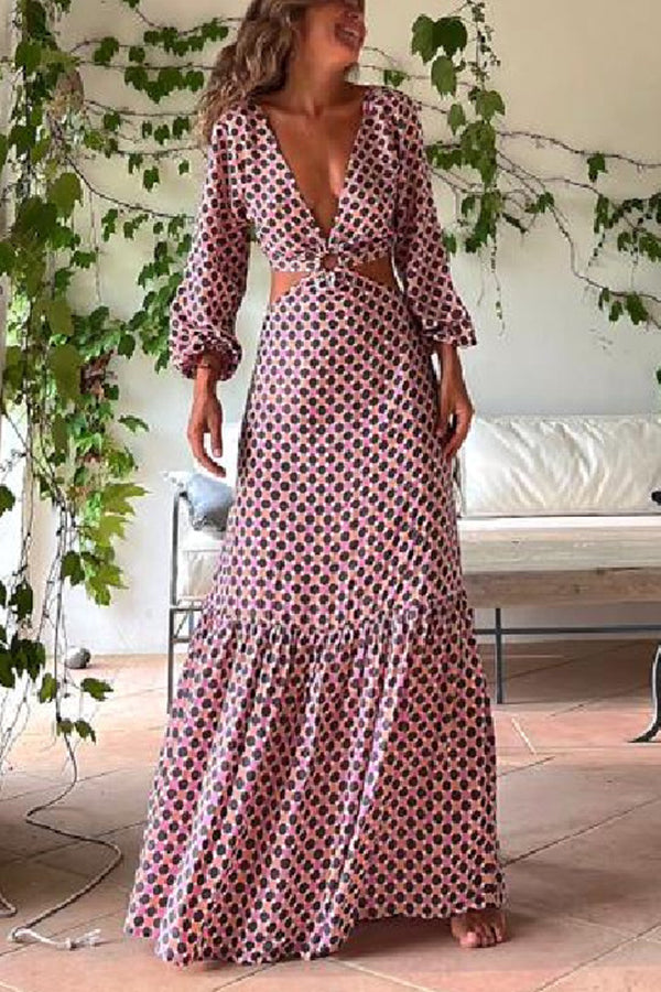 Serene Dreams Printed Side Cutout Elastic Waist Maxi Dress