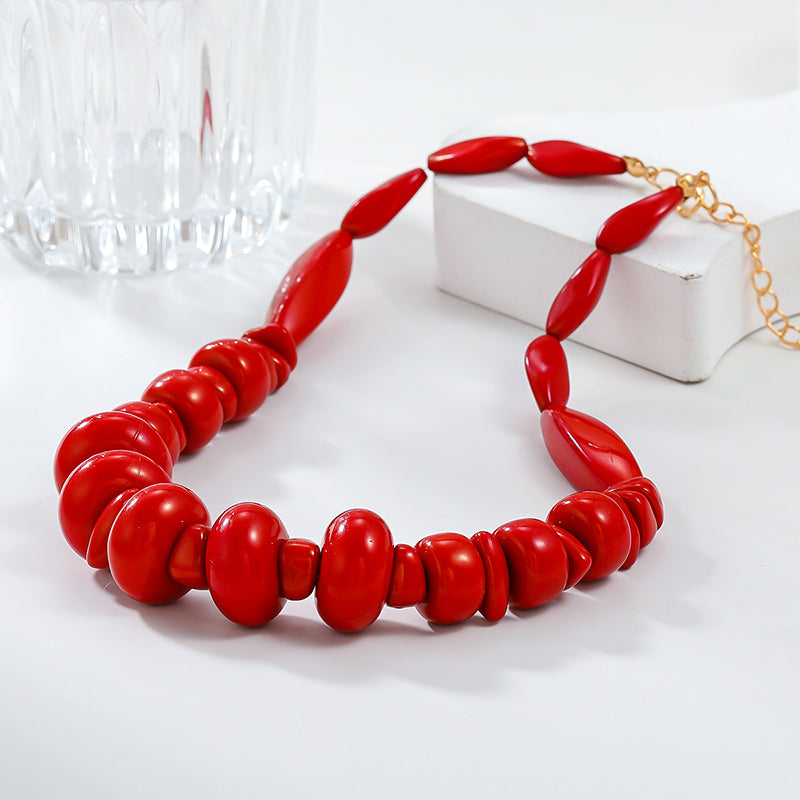 Bohemian Red Coral Necklace Two-piece Set