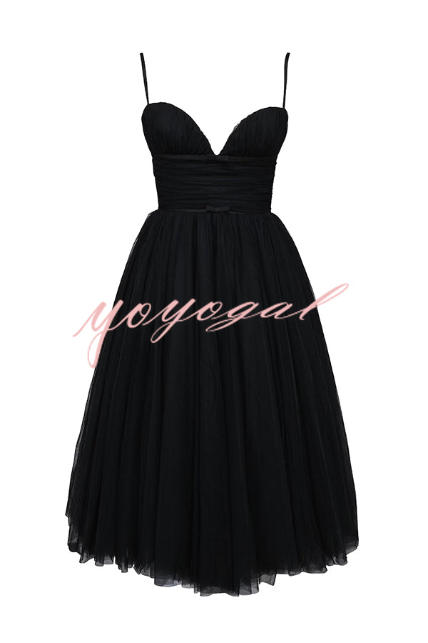 Royal Treatment Tulle Bows Detail Ruched Slip Midi Dress