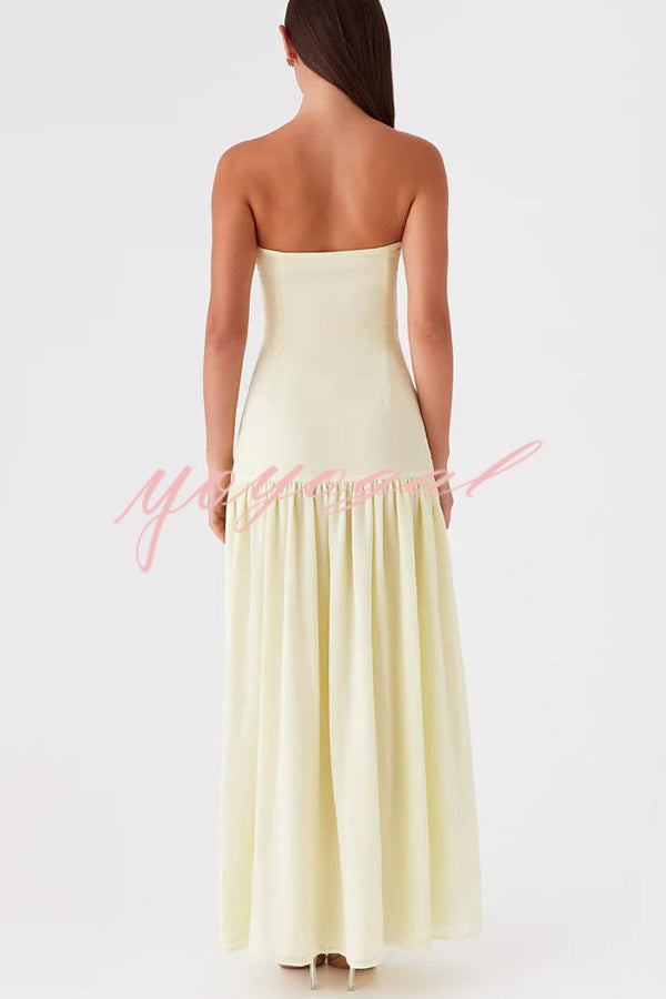 Eden Patchwork Semi-sheer Chiffon Strapless Maxi Dress