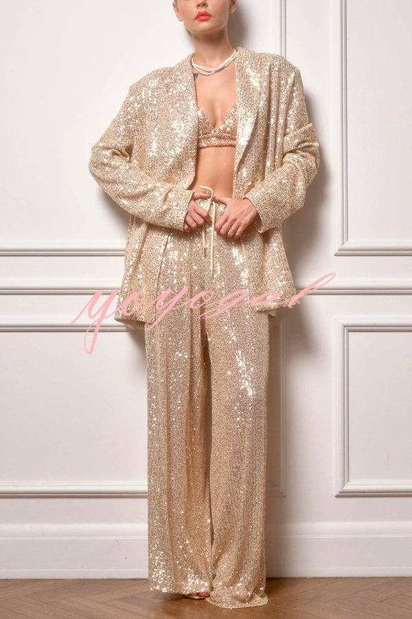 Solid Color Sequin Long Sleeve Party Blazer