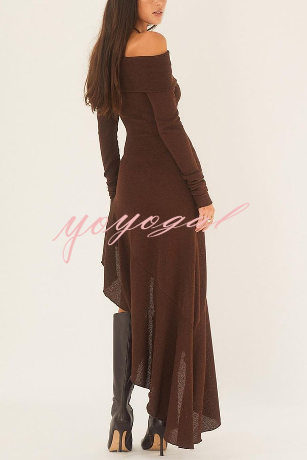 Temperament Off Shoulder Long Sleeve Irregular Hem Stretch Maxi Dress