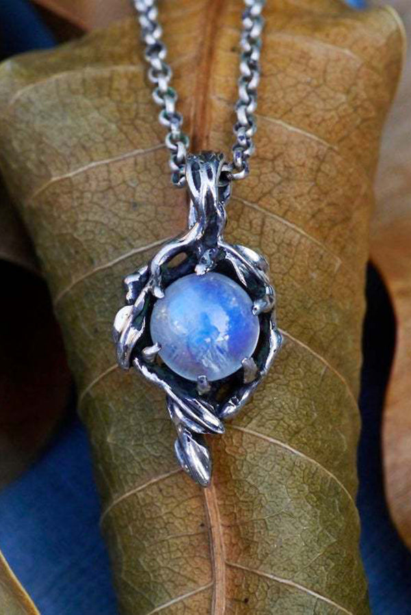 Vintage Rainbow Moonstone Glass Water Drop Pendant Necklace