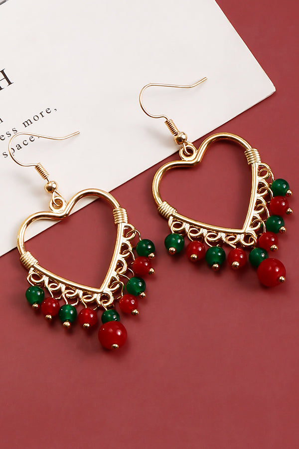 Fashion Hollow Big Heart Tassel Colored Crystal Earrings