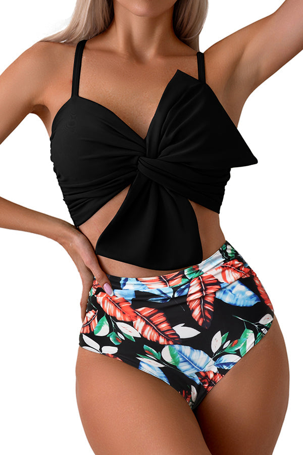 Gracie Bow Twist Design Printed High Rise Bikini Swimsuit