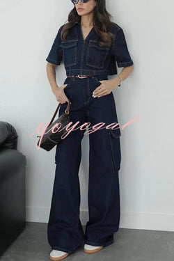 Free Breeze Denim High Rise Pocketed Wide Leg Cargo Jeans