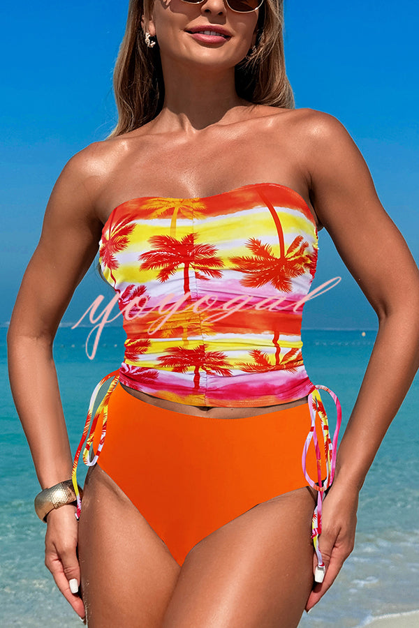 Unique Print High Waist Tie-Stretch Two-Piece Bikini Swimsuit