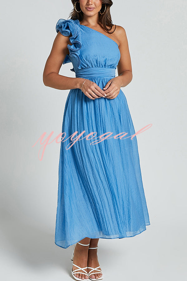 Romantic Seaside One Shoulder Frill Detail Sleeve Layered Midi Dress