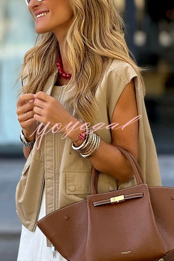 Fashionable Loose Sleeveless Pocket Casual Vest