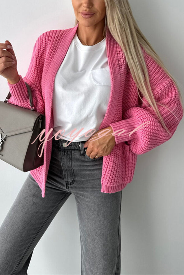 Solid Color V-neck Long-sleeved Casual Knitted Cardigan