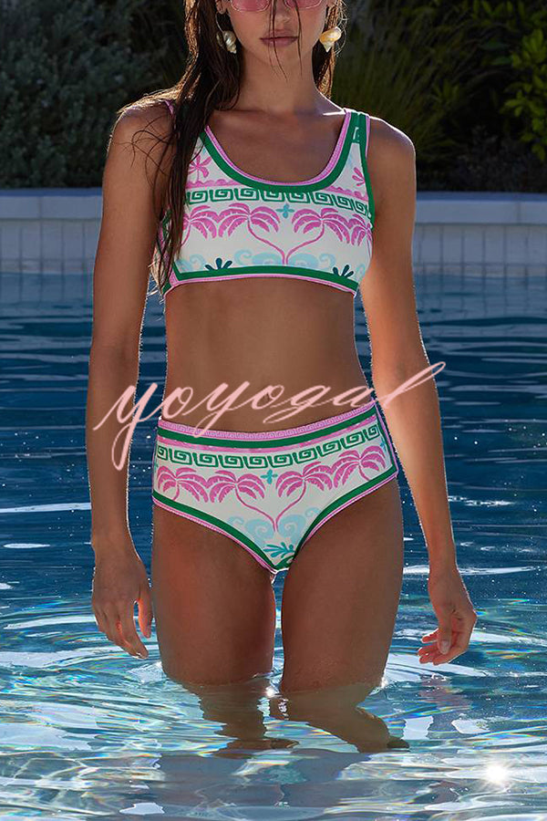 Dream Pool Day Tropical Unique Print Stretch Bikini Swimsuit