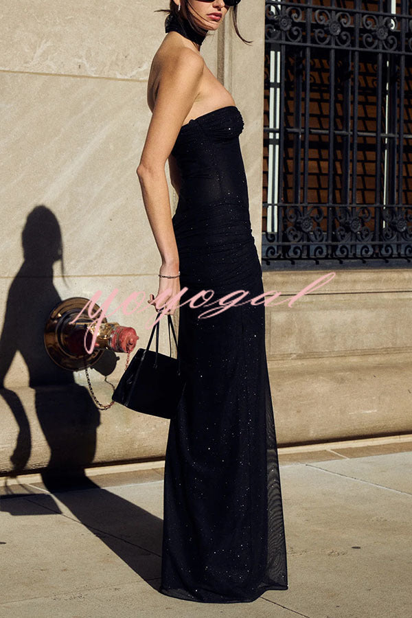 Sexy Slightly Translucent Sequined Off-shoulder Slim Fit Fishtail Maxi Dress