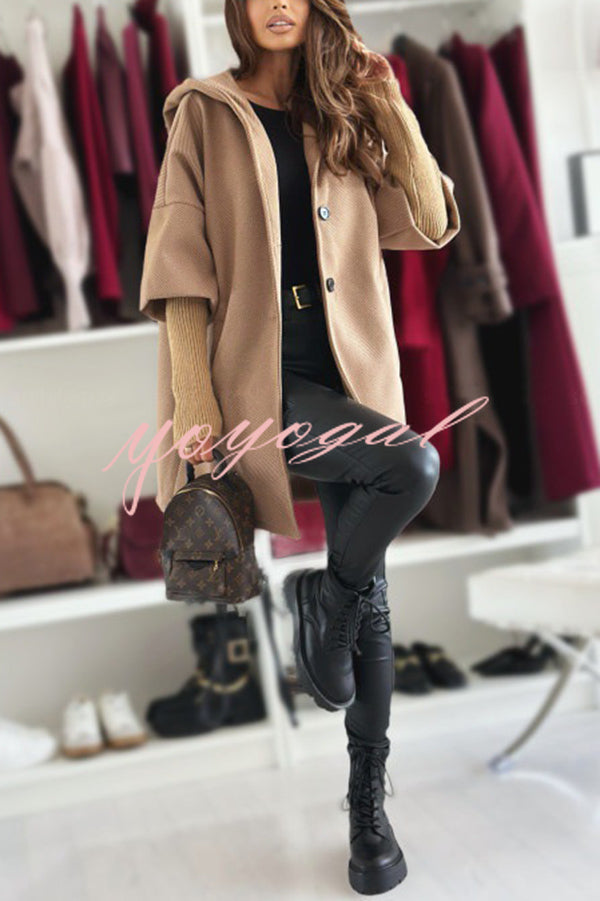 Solid Color Loose Pocket Hooded Long Sleeve Jacket