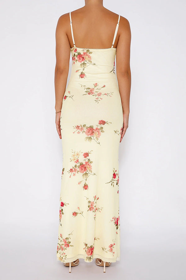 Reveling in The Unknown Floral Print Slip Stretch Maxi Dress